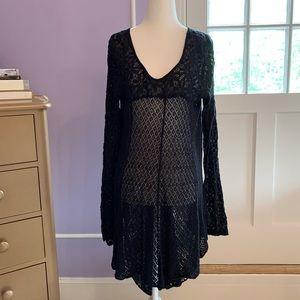 Free People Black long sleeve knit dress. Small